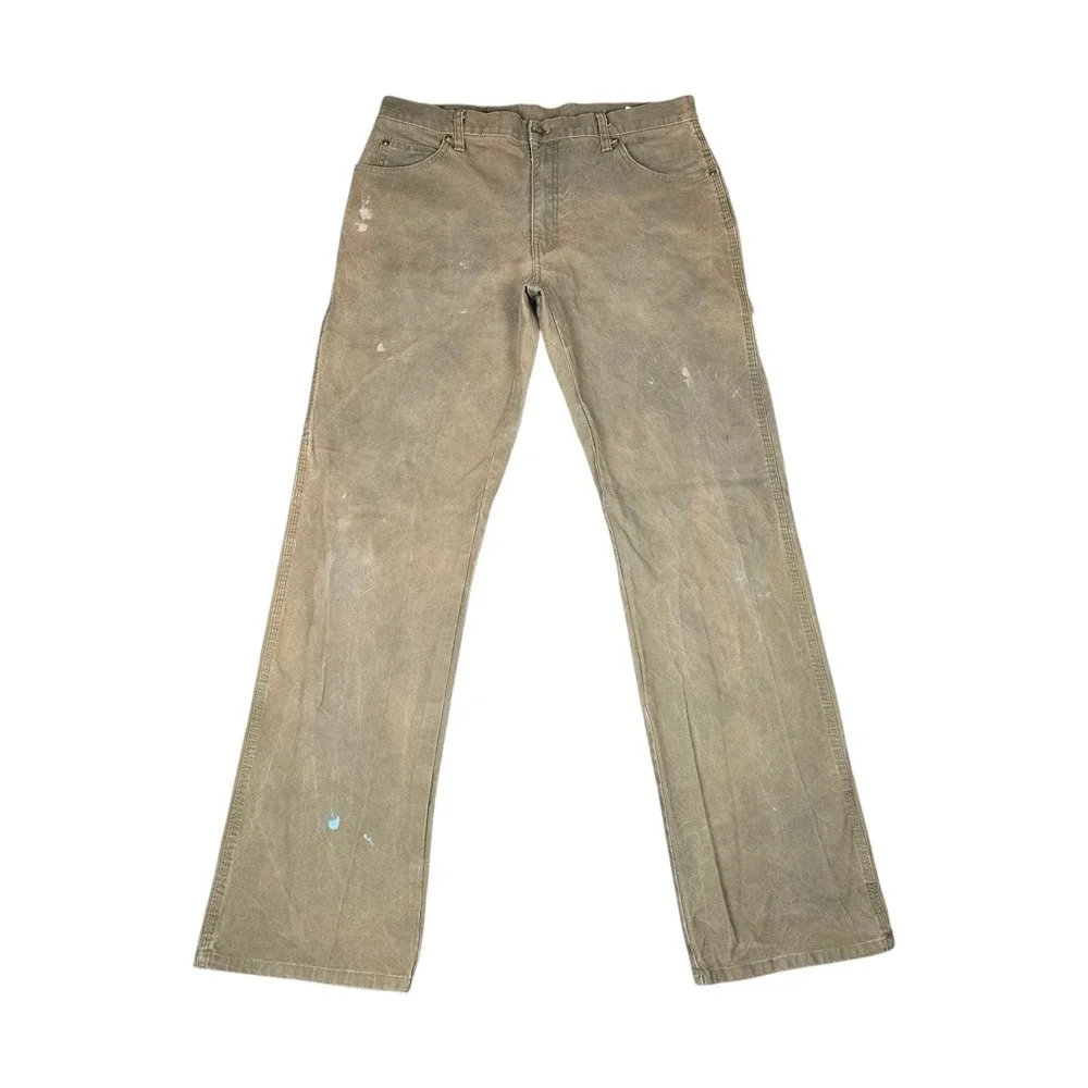 Dickies Pants Men's 34x34 Relaxed Fit Duck Canvas Work Carpenter Moss Distressed